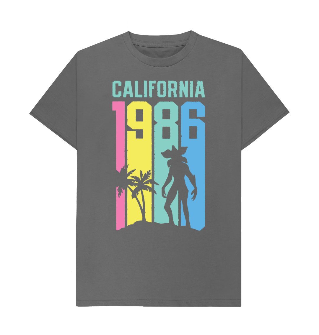 Slate Grey Stranger Things California 1986 Cotton T-Shirt