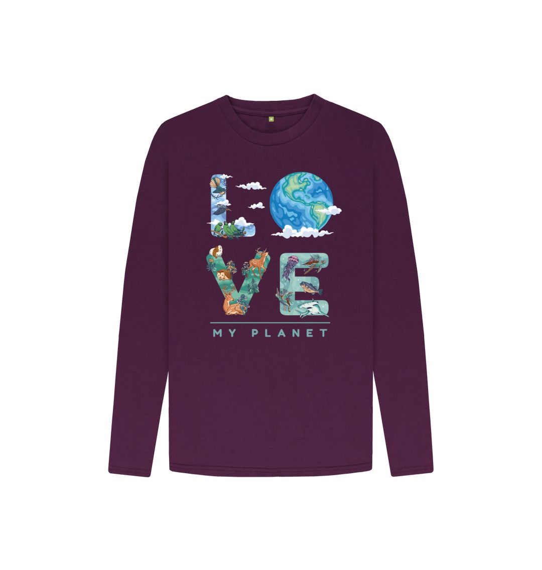 Purple Love My Planet Kids Long Sleeve T-Shirt