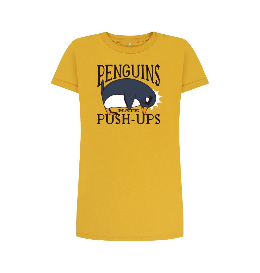 Mustard Penguins Hate Push-Ups Women's T-Shirt Dress