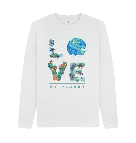 White Love My Planet Men's Crew Neck Sweater
