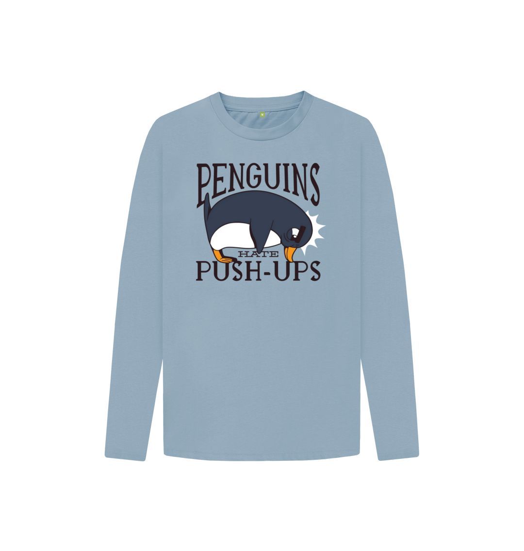 Stone Blue Penguins Hate Push-Ups Kids Long Sleeve T-Shirt
