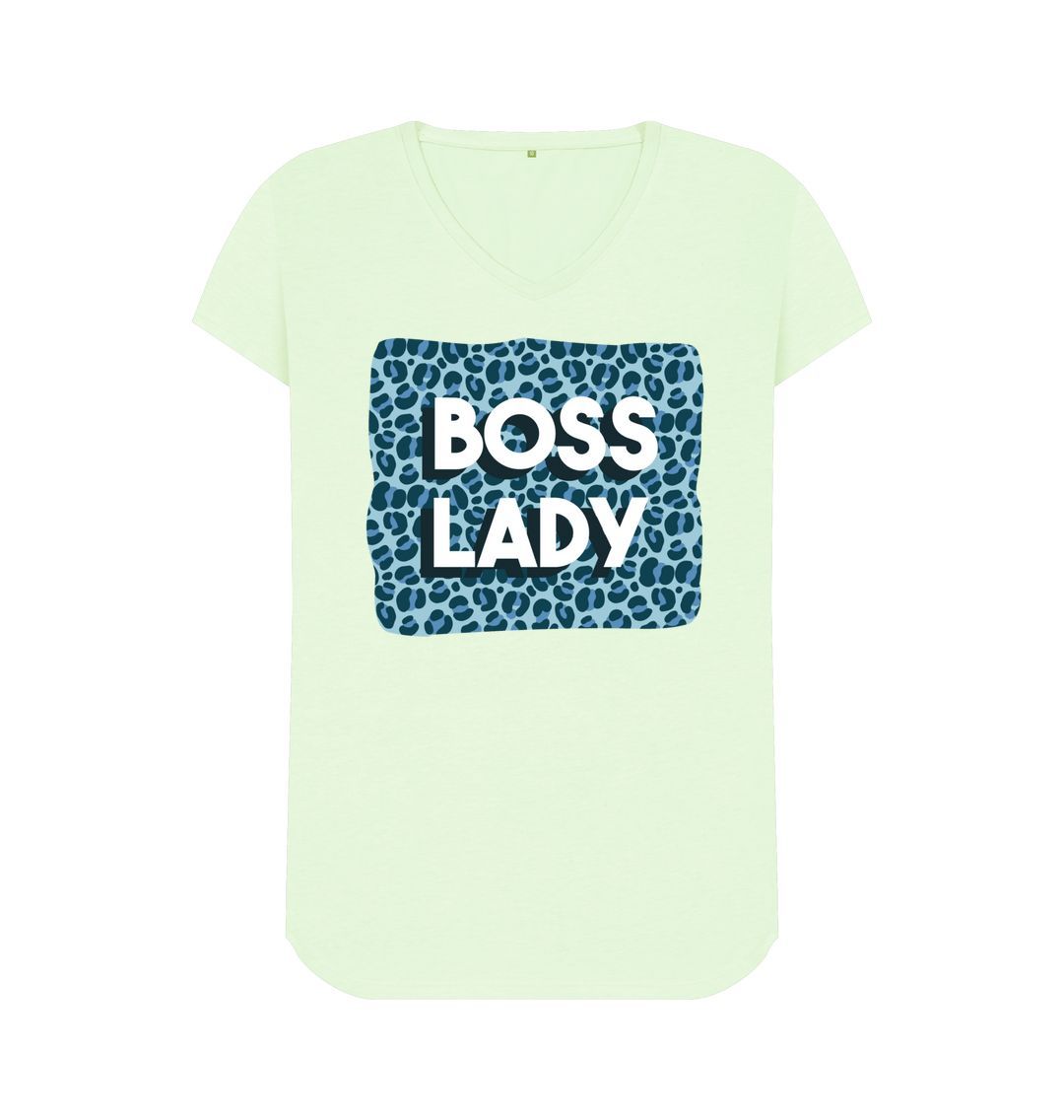 Pastel Green Boss Lady Women's V-Neck T-Shirt