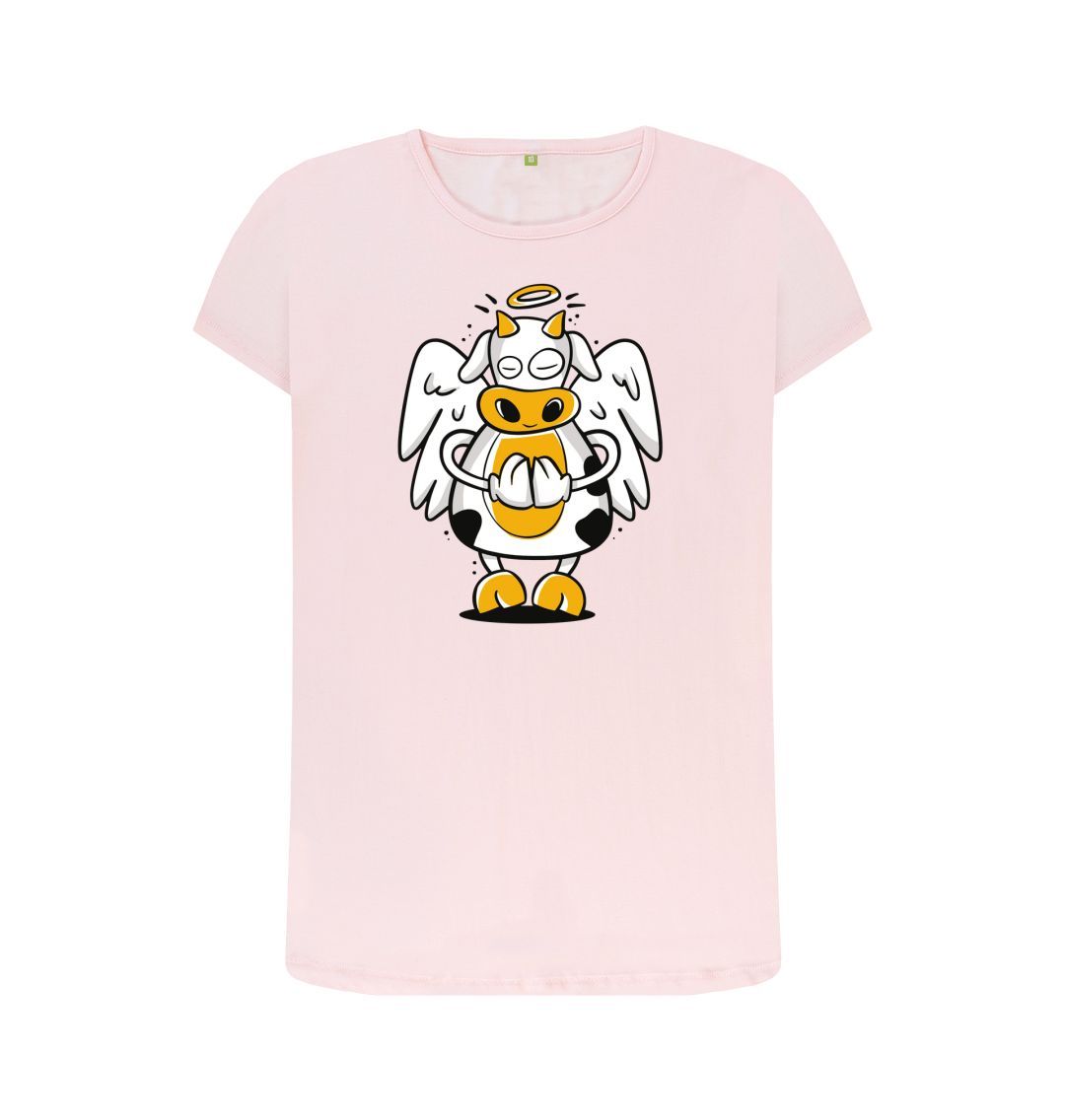 Pink Angelic Cow Women's Crew Neck T-Shirt