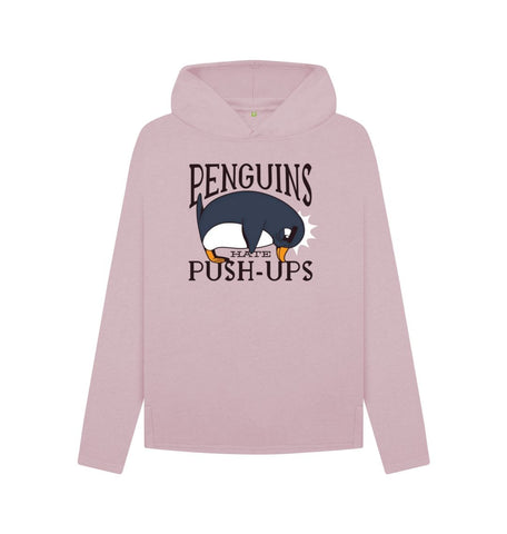 Mauve Penguins Hate Push-Ups Women's Relaxed Fit Hoodie