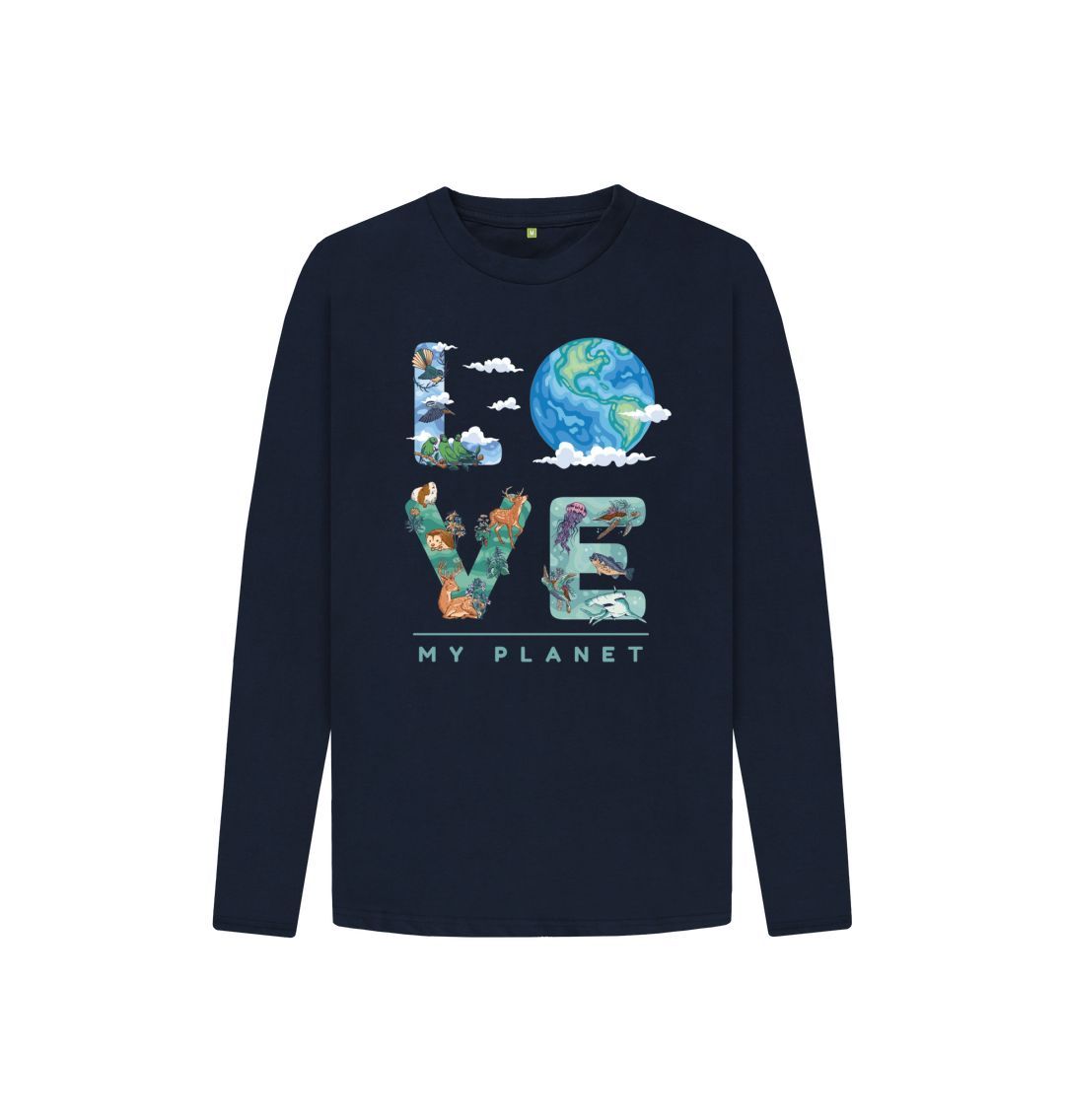 Navy Blue Love My Planet Kids Long Sleeve T-Shirt