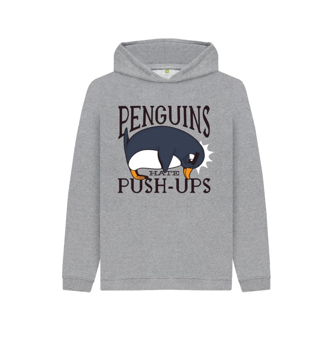 Athletic Grey Penguins Hate Push-Ups Kids Pullover Hoodie