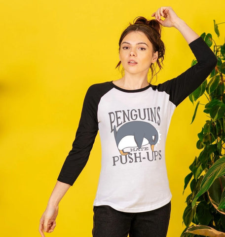 Penguins Hate Push-Ups Women's Baseball T-Shirt