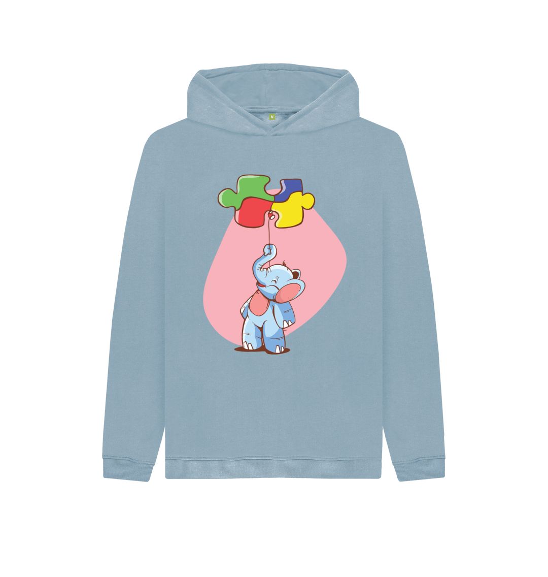 Stone Blue Elephant Balloon Puzzle Kids Pullover Hoodie