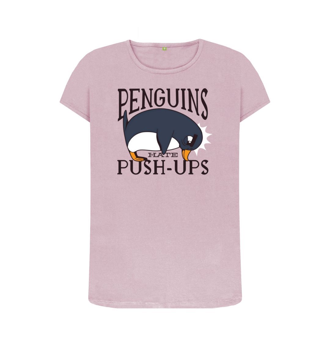 Mauve Penguins Hate Push-Ups Women's Crew Neck T-Shirt