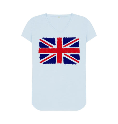 Sky Blue Union Jack Women's V-Neck T-Shirt