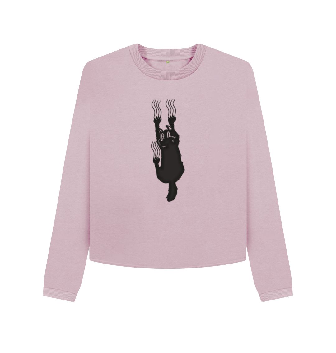 Mauve Hang In There Cat Women's Boxy Jumper