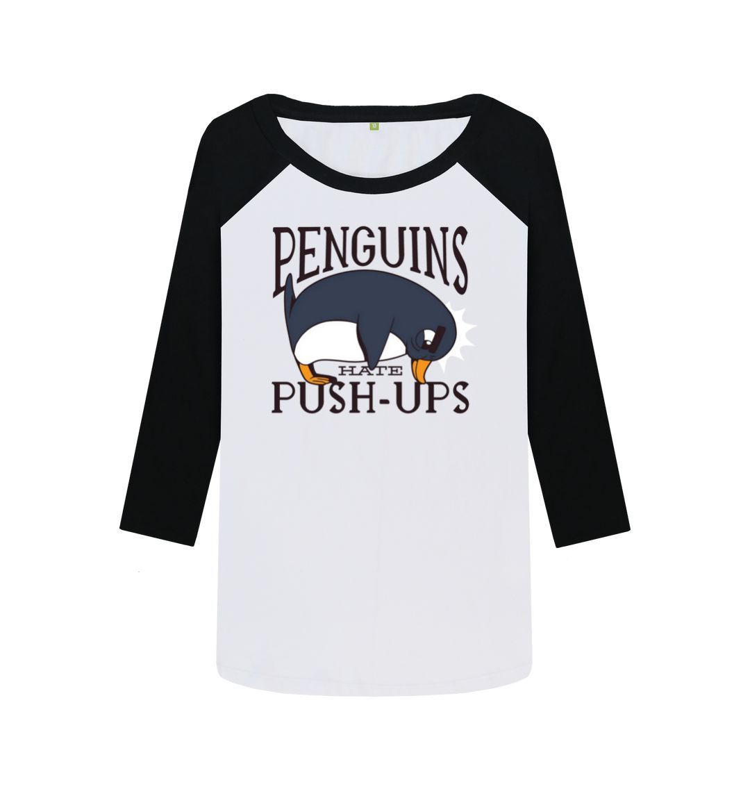 Black-White Penguins Hate Push-Ups Women's Baseball T-Shirt