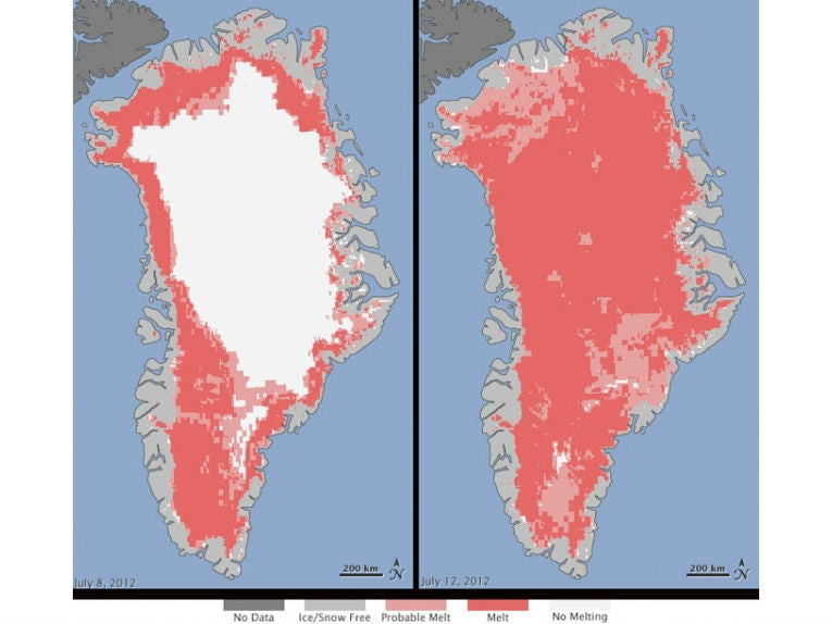 97% of Greenland's surface ice melts in two weeks