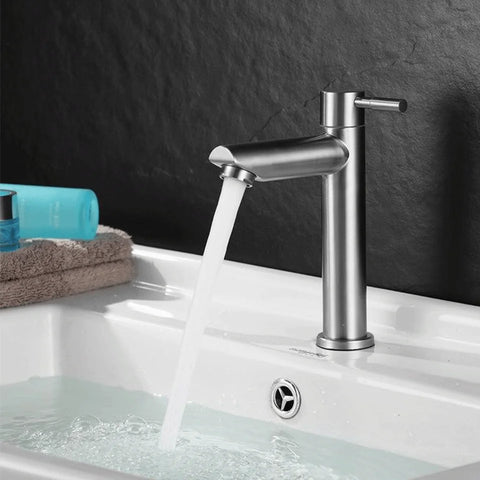 A Stainless Steel Washbasin Faucet. Single Cold Water, 1/2 Inch Public Dathroom. Bathroom. Balcony (Without Inlet Hose)