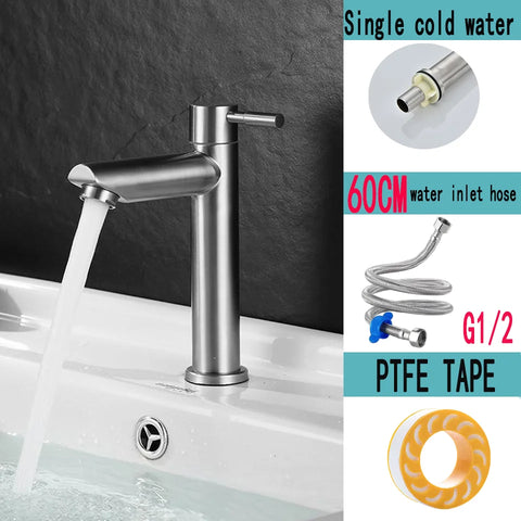 A Stainless Steel Washbasin Faucet. Single Cold Water, 1/2 Inch Public Dathroom. Bathroom. Balcony (Without Inlet Hose)