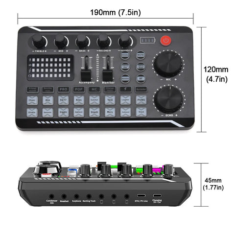 Live Sound Card And Audio Interface With DJ Mixer Effects Voice Changer Bluetooth-compatible Mixer For Live Streaming Singing