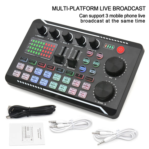 Live Sound Card And Audio Interface With DJ Mixer Effects Voice Changer Bluetooth-compatible Mixer For Live Streaming Singing