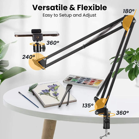 Flexible Arm Tripod For Phone Stand Table Folded Anchor 360° Rotation Online Desktop Laptop Video Live Overhead Shot Photography