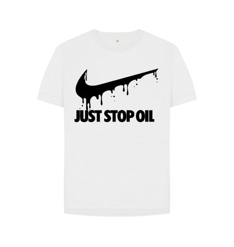 White Just Stop Oil Swoosh Women's T-Shirt