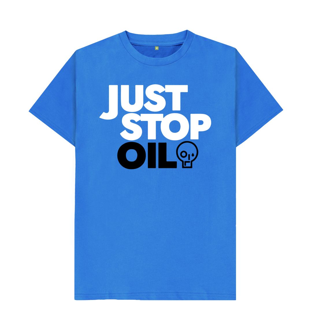 Bright Blue Just Stop Oil Men's Organic Cotton T-Shirt