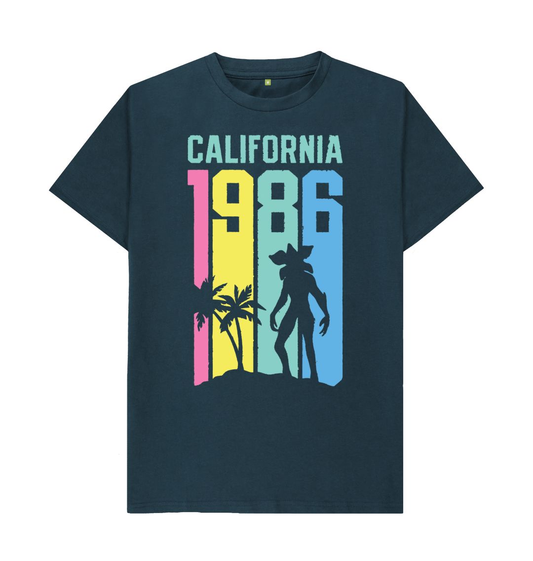 Denim Blue Stranger Things California 1986 Cotton T-Shirt