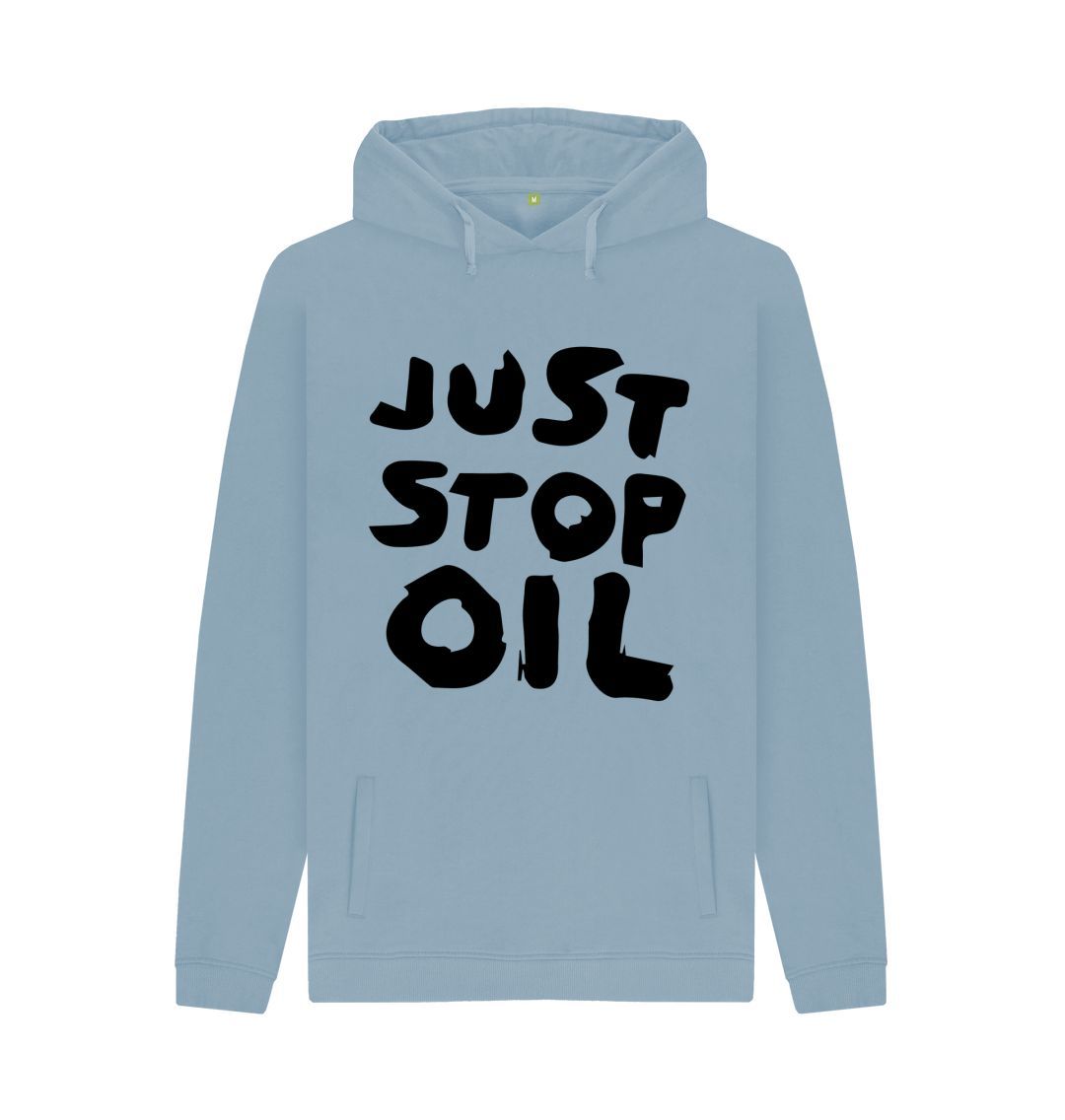 Stone Blue Just Stop Oil Double Sided Men's Organic Cotton Hoodie