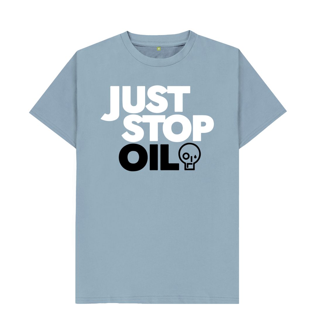 Stone Blue Just Stop Oil Men's Organic Cotton T-Shirt