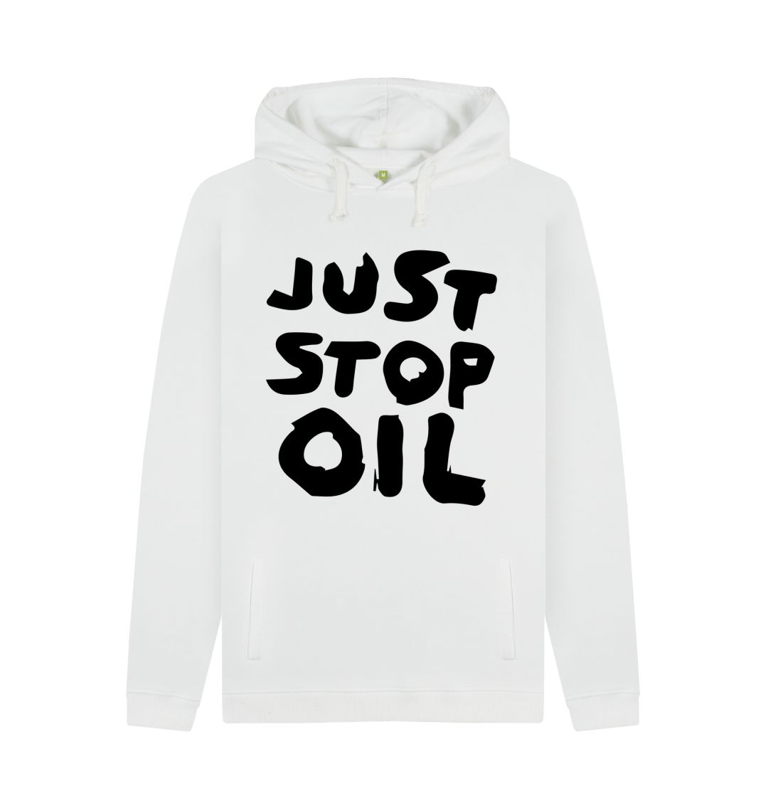 White Just Stop Oil Double Sided Men's Organic Cotton Hoodie
