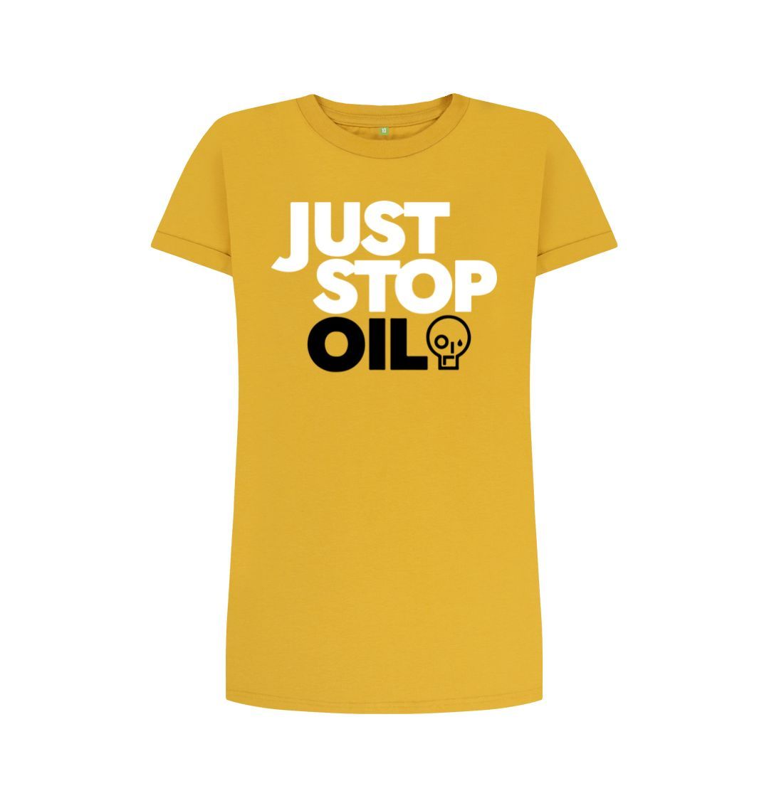 Mustard Just Stop Oil Women's T-Shirt Dress