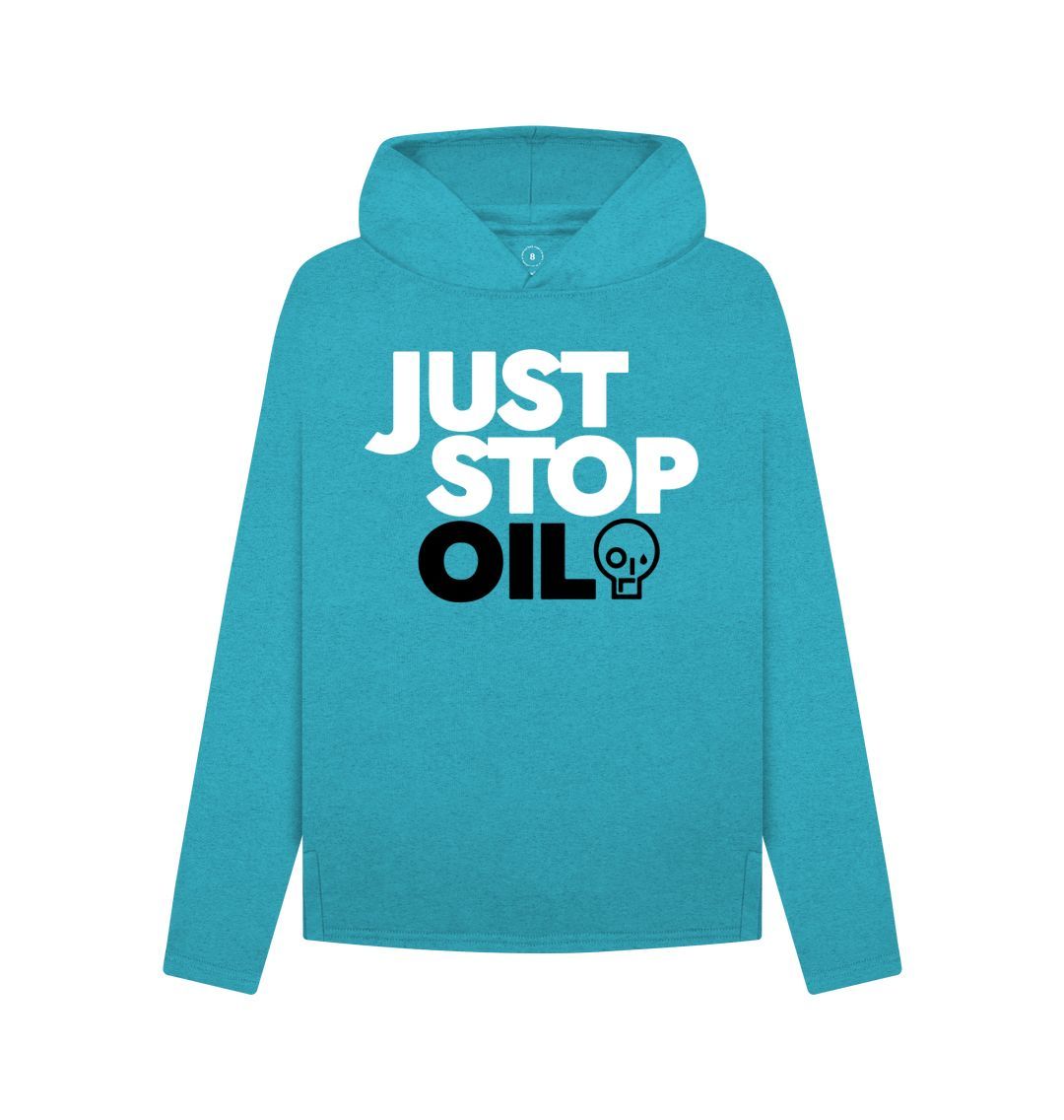 Ocean Blue Just Stop Oil Women's Remill Relaxed Fit Hoodie