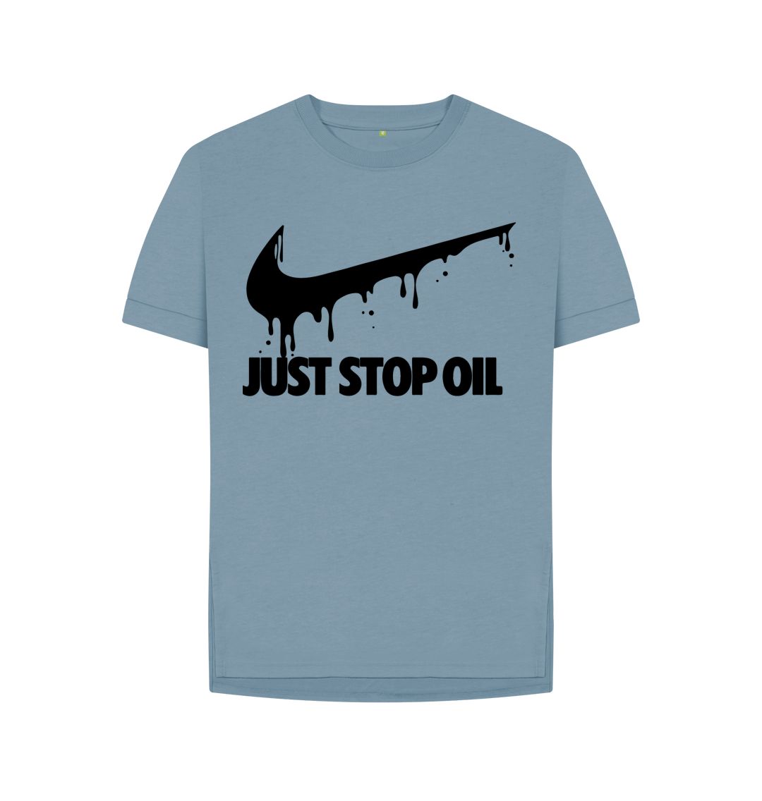 Stone Blue Just Stop Oil Swoosh Women's T-Shirt
