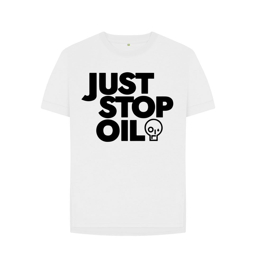 White Just Stop Oil Women's Relaxed Fit Tee