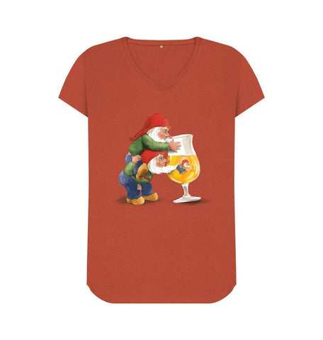 Rust Gnomes Drinking La Chouffe Women's V-Neck T-Shirt