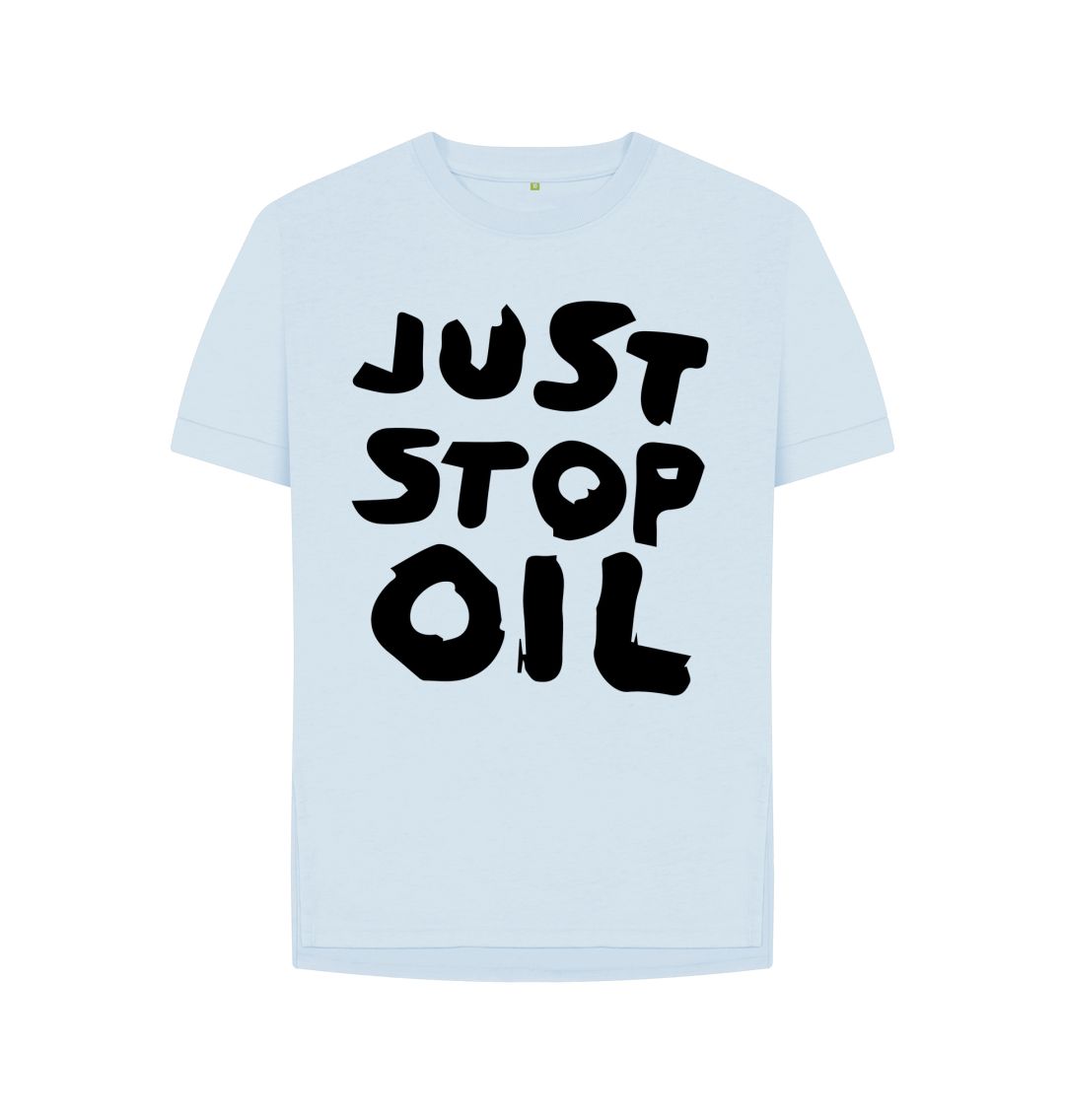 Sky Blue Just Stop Oil x Skull Women's Relaxed Fit Tee