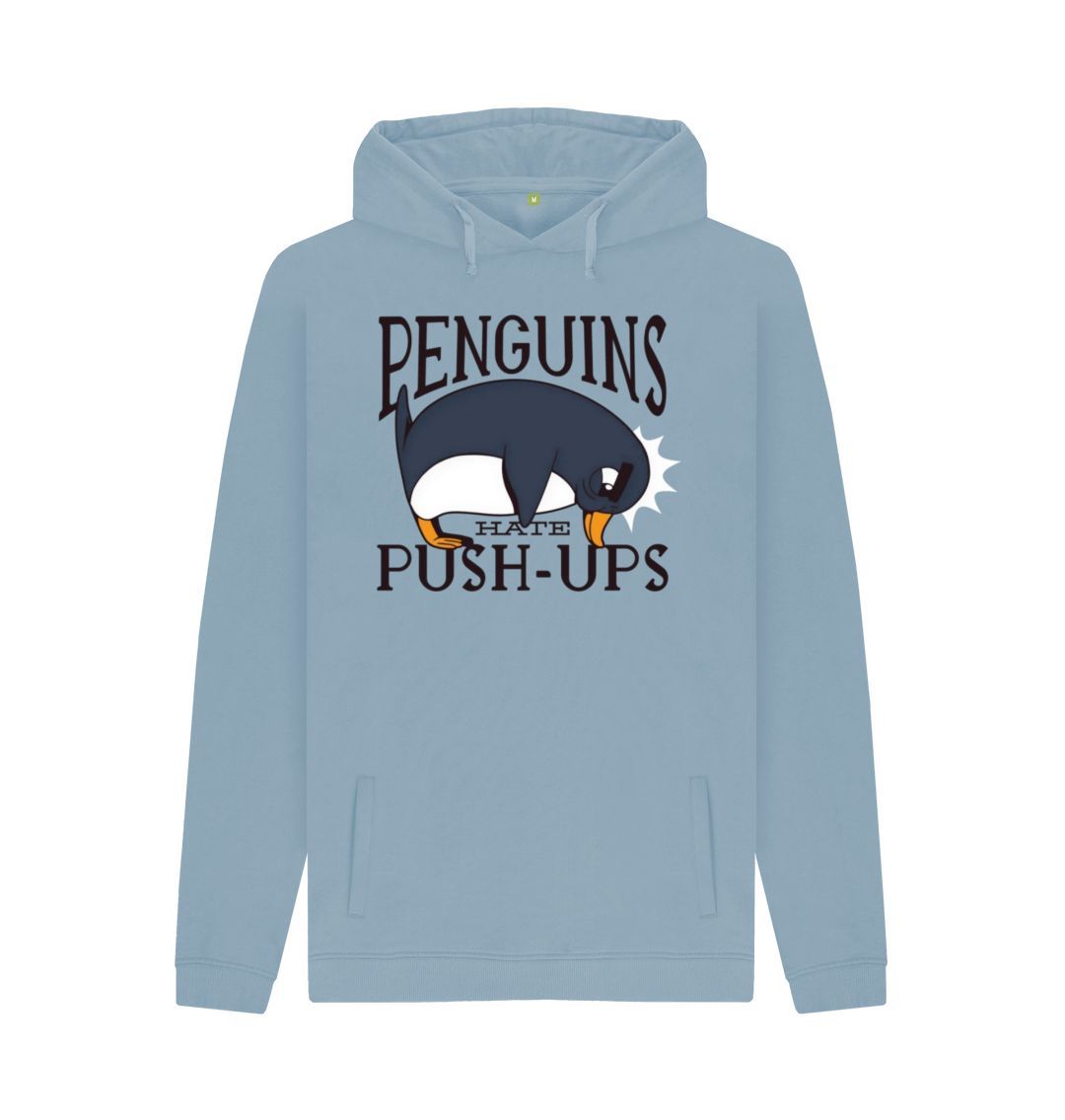 Stone Blue Penguins Hate Push-Ups Men's Pullover Hoodie