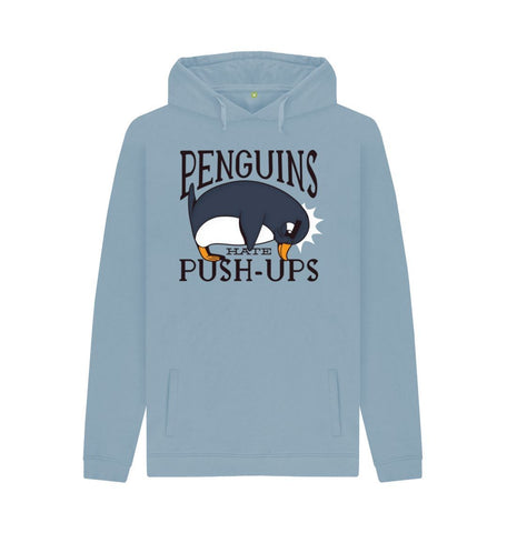 Stone Blue Penguins Hate Push-Ups Men's Pullover Hoodie