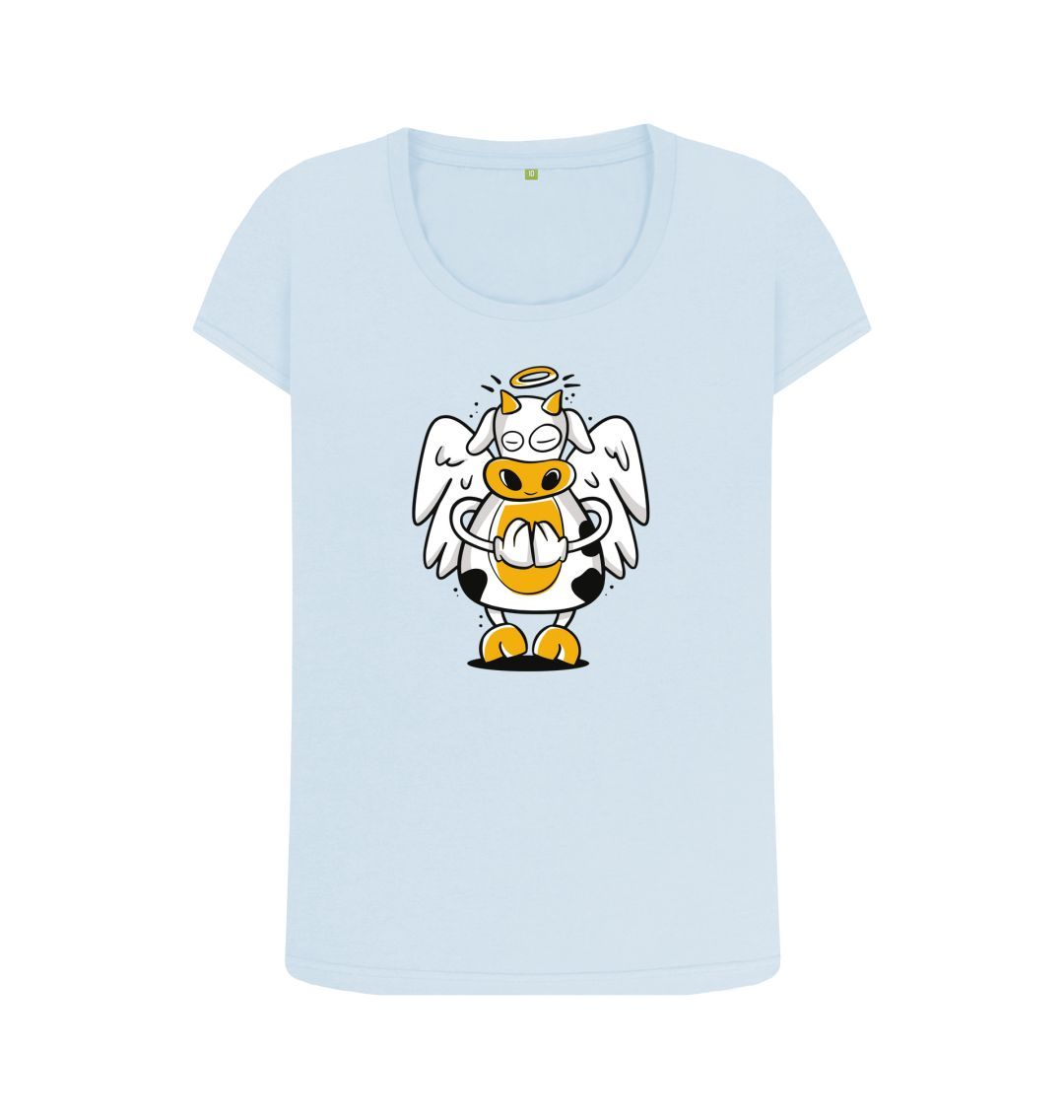 Sky Blue Angelic Cow Women's Scoop Neck T-Shirt