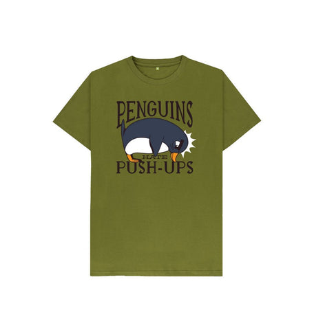 Moss Green Penguins Hate Push-Ups Kids T-Shirt