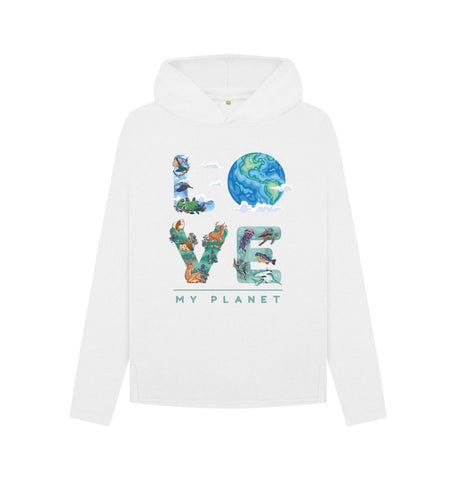 White Love My Planet Women's Relaxed Fit Hoodie