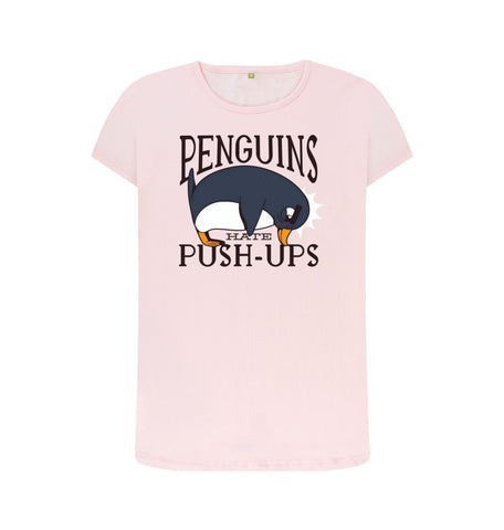 Pink Penguins Hate Push-Ups Women's Crew Neck T-Shirt