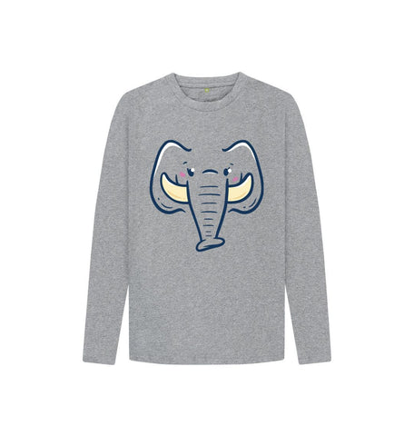 Athletic Grey Happy Elephant Kids Long Sleeve T-Shirt