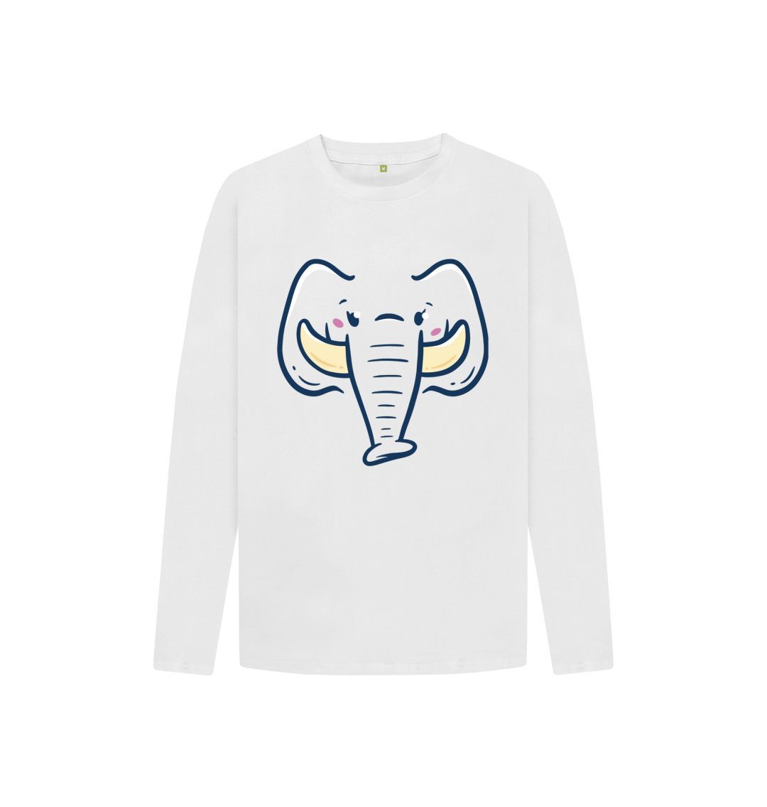 White Happy Elephant Kids Long Sleeve T-Shirt