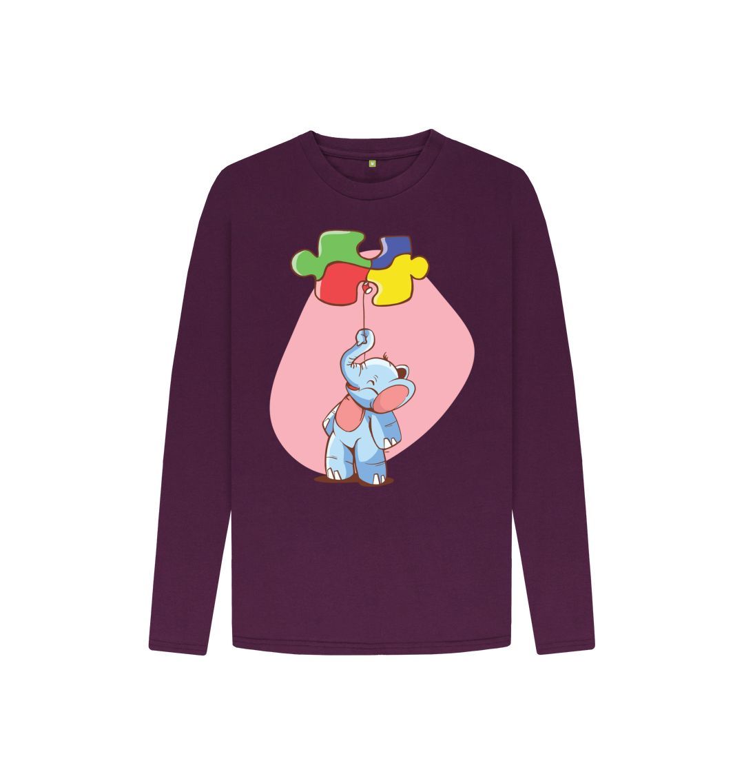 Purple Elephant Balloon Puzzle Kids Long Sleeve T-Shirt