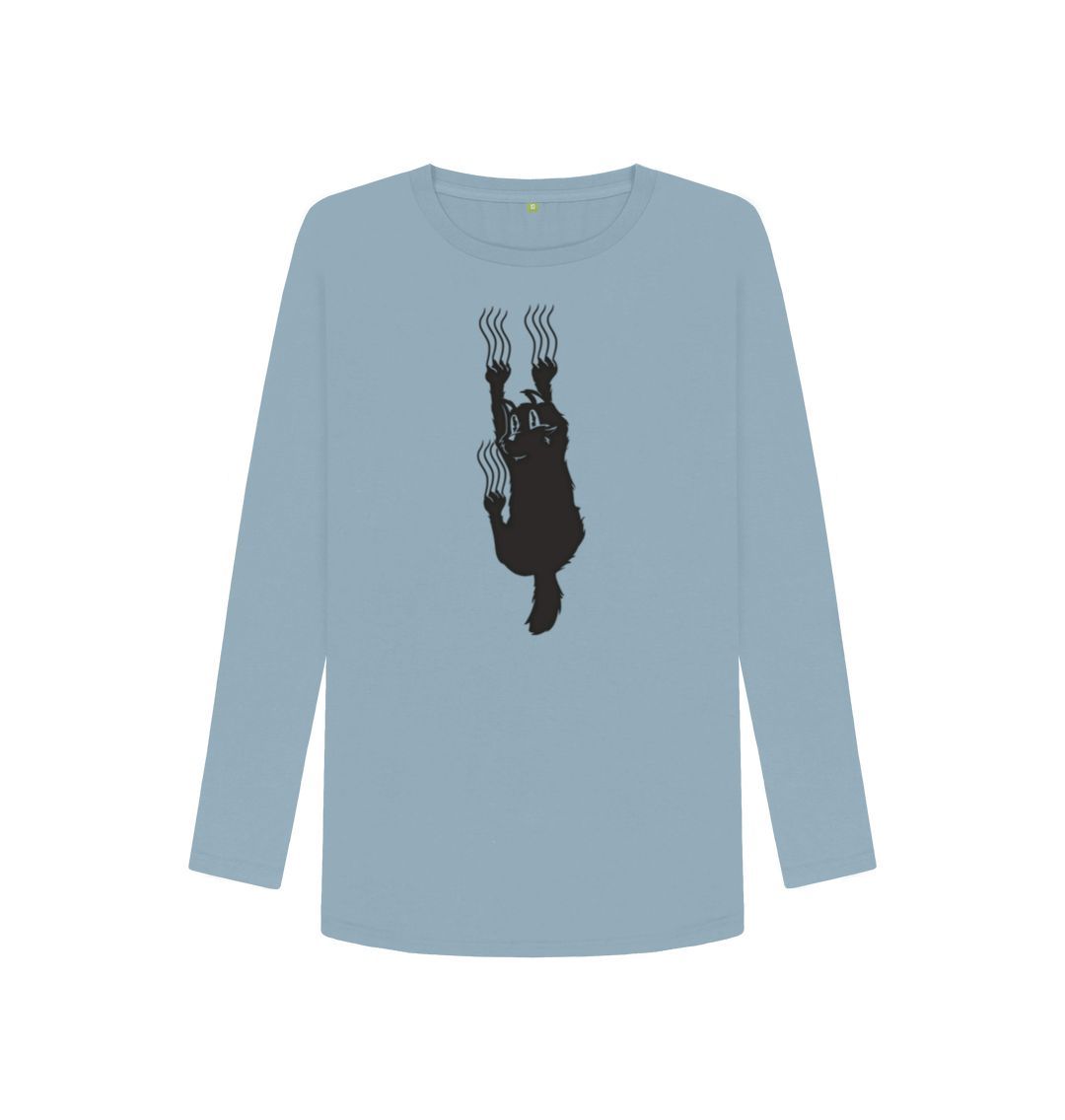 Stone Blue Hang In There Cat Women's Long Sleeve T-Shirt