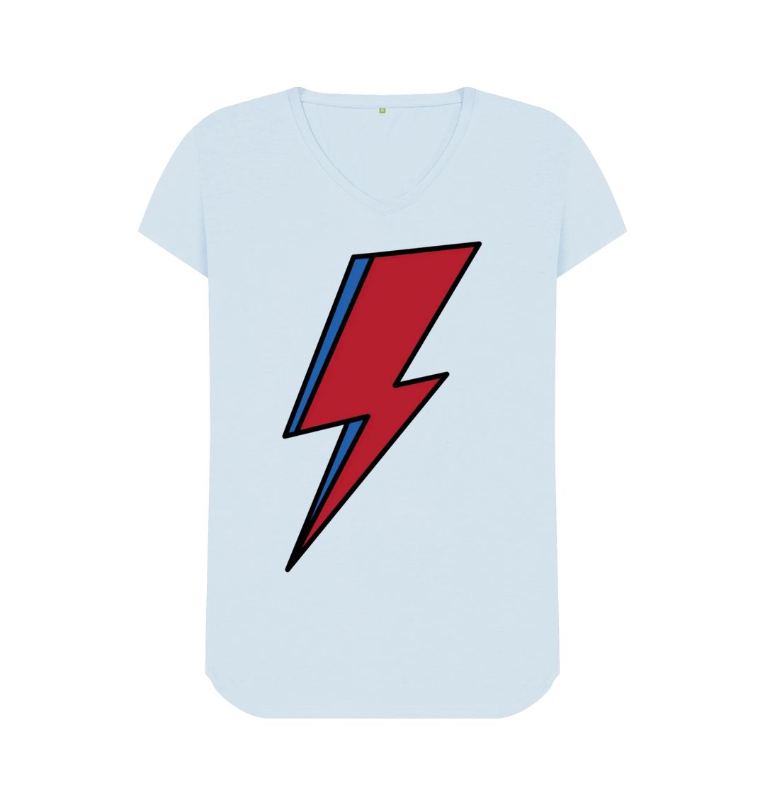Sky Blue Lightning Bolt Women's V-Neck T-Shirt