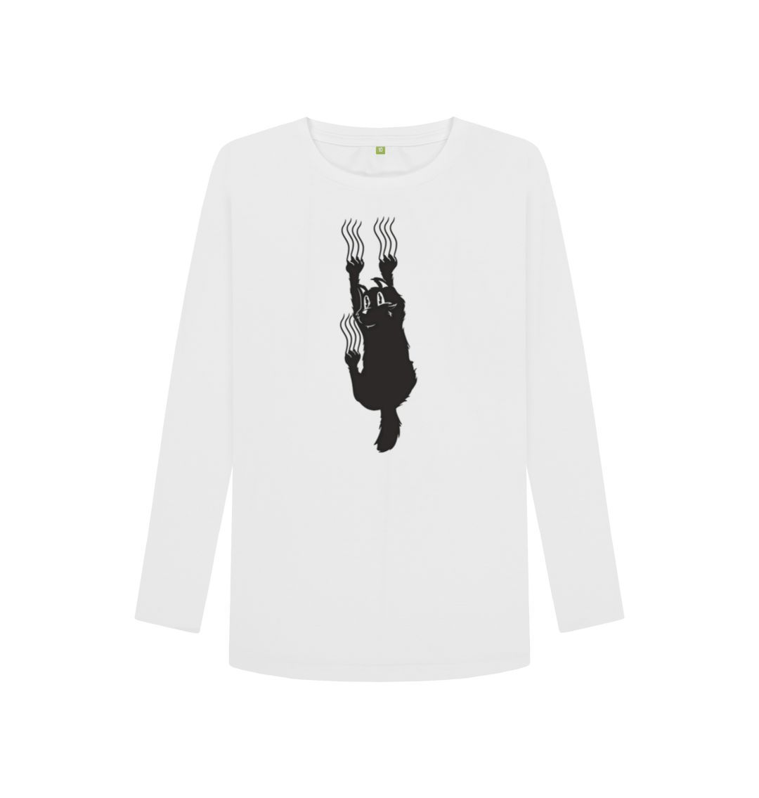 White Hang In There Cat Women's Long Sleeve T-Shirt