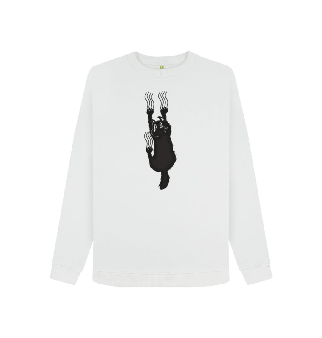 White Hang In There Cat Women's Crewneck Sweater