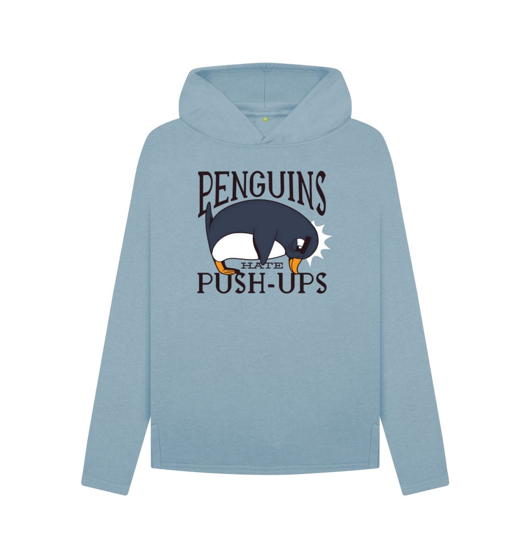 Stone Blue Penguins Hate Push-Ups Women's Relaxed Fit Hoodie