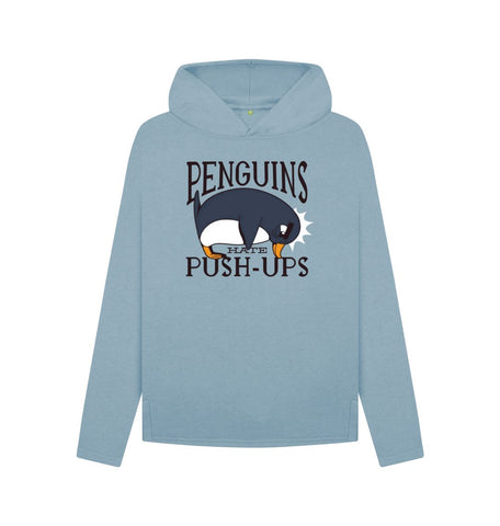 Stone Blue Penguins Hate Push-Ups Women's Relaxed Fit Hoodie