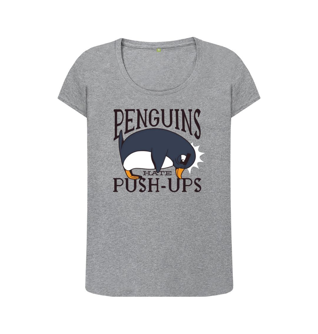 Athletic Grey Penguins Hate Push-Ups Women's Scoop Neck T-Shirt